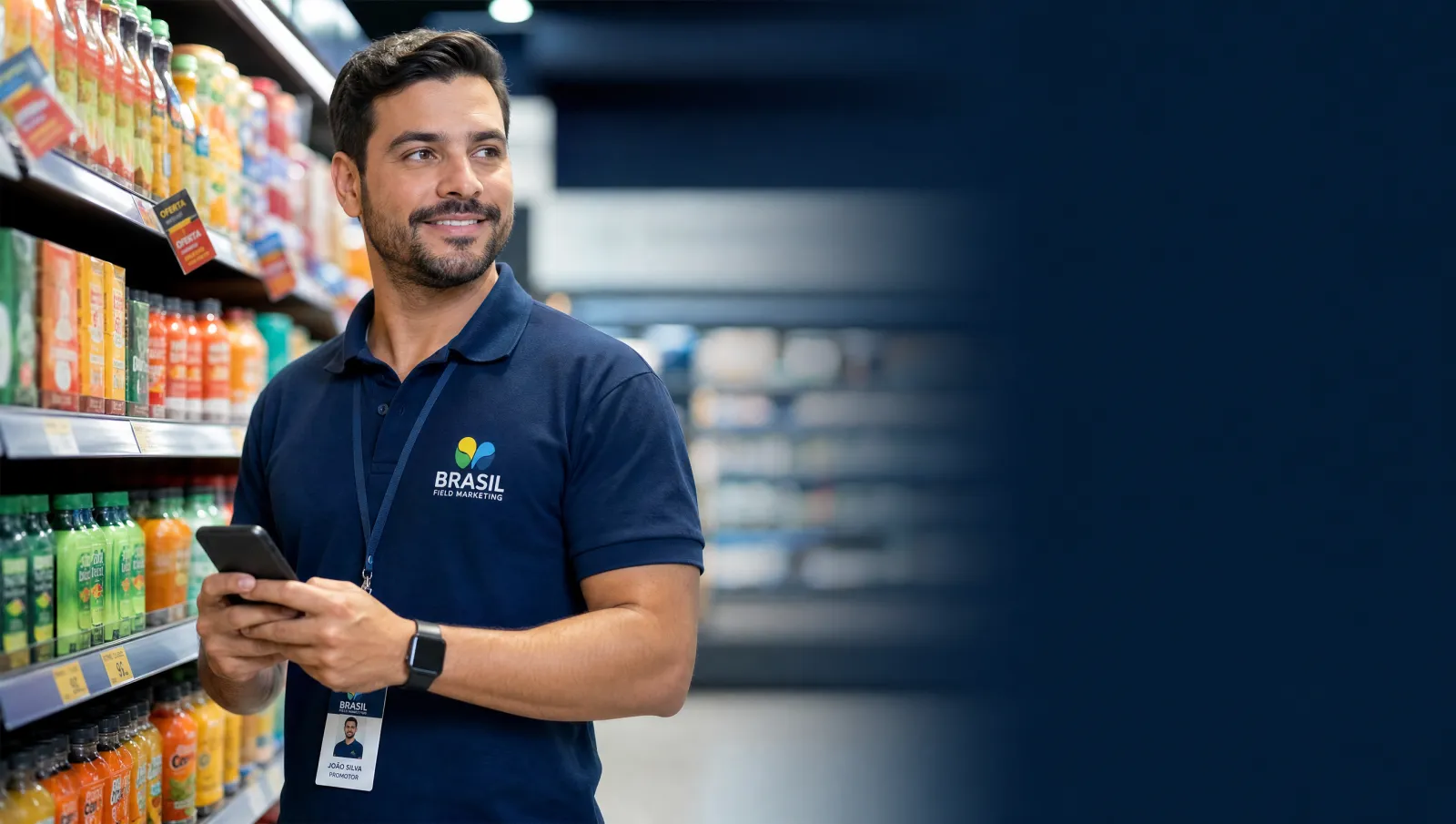 Merchandising rep using MerchanSys in a supermarket